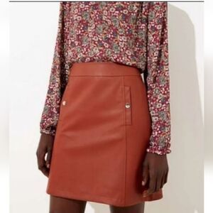 Loft Faux Leather A Line Tan Skirt Size 14T